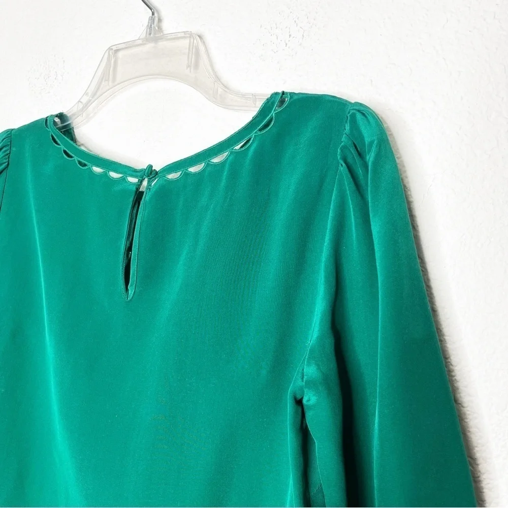 New J. CREW Scalloped Cutout 100% Silk Top in Emerald Green